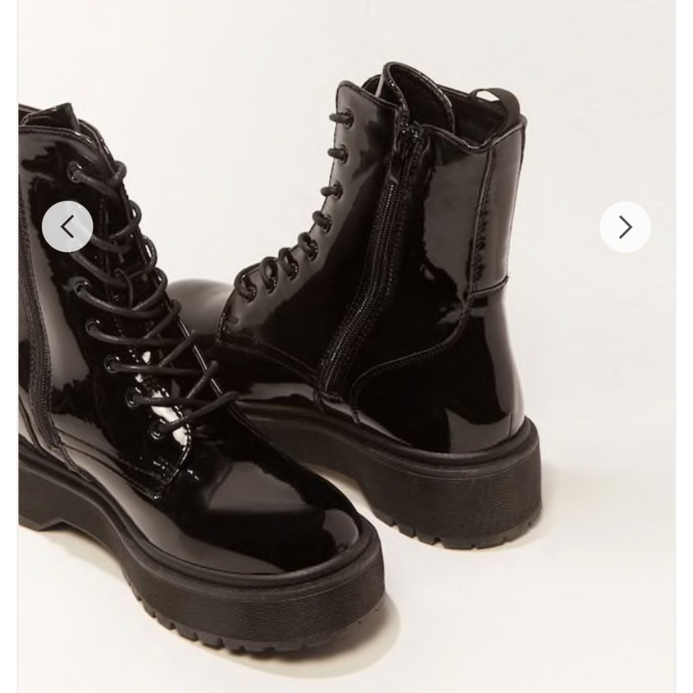 Faux Patent Leather Combat Boots
